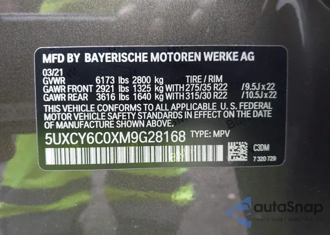 2021 BMW X6 xDrive40I from USA, damaged, VIN 5UXCY6C0XM9G28168